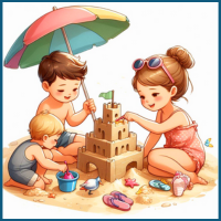 Jumbled Sentences - Children building sandcastle